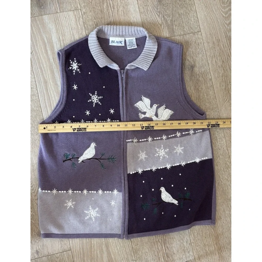 Blair Sweater Vest Vintage Women's Embroidered Knit Zip Size Large Cozycore